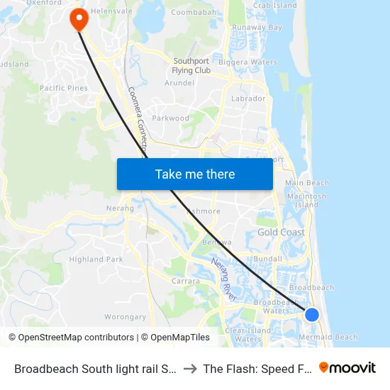 Broadbeach South light rail Station to The Flash: Speed Force map