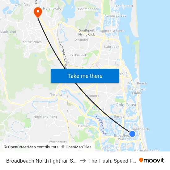 Broadbeach North light rail Station to The Flash: Speed Force map