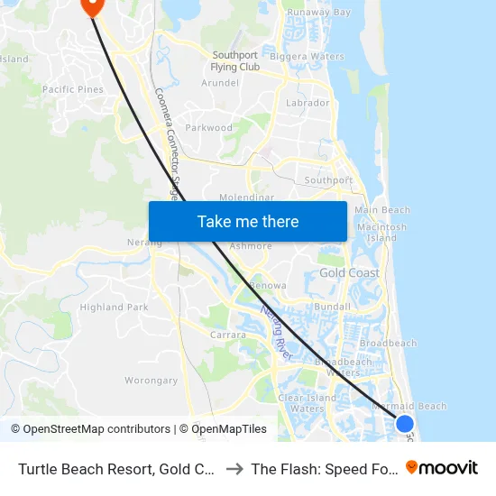 Turtle Beach Resort, Gold Coast to The Flash: Speed Force map