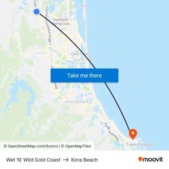 Wet 'N' Wild Gold Coast to Kirra Beach map