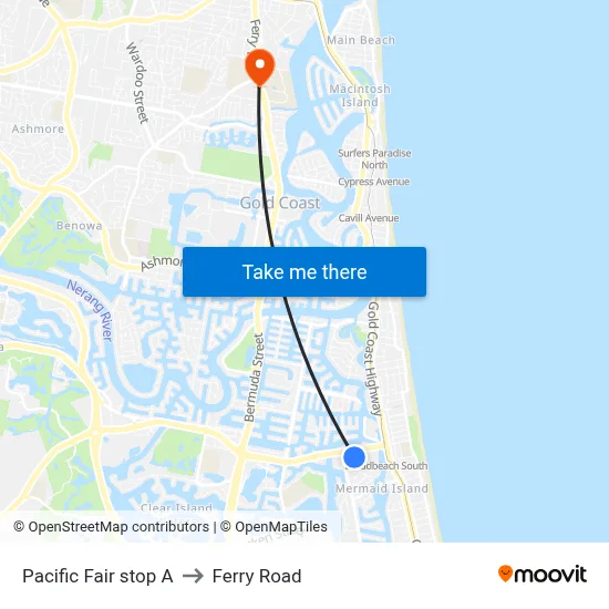 Pacific Fair stop A to Ferry Road map