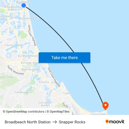 Broadbeach North Station to Snapper Rocks map
