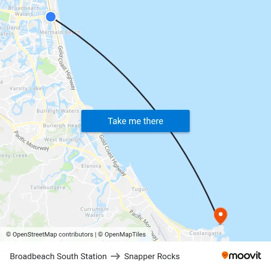 Broadbeach South Station to Snapper Rocks map
