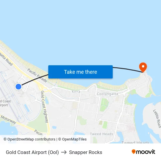 Gold Coast Airport (Ool) to Snapper Rocks map