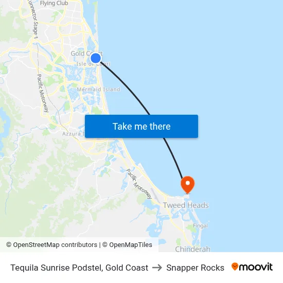 Tequila Sunrise Podstel, Gold Coast to Snapper Rocks map