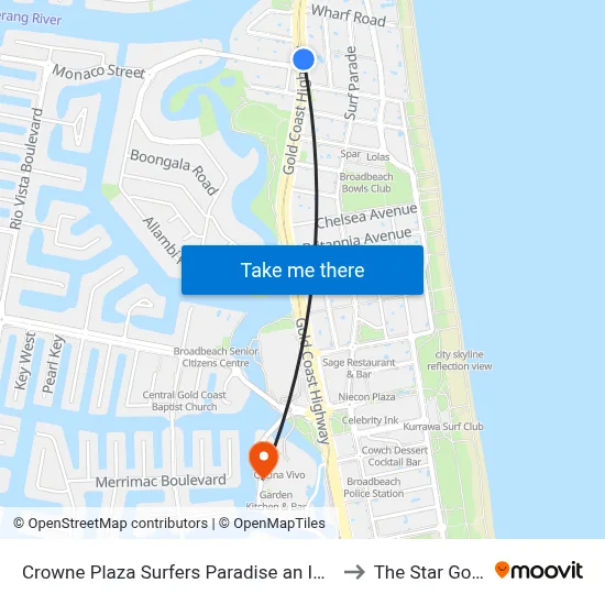 Crowne Plaza Surfers Paradise an IHG Hotel Gold Coast to The Star Gold Coast map