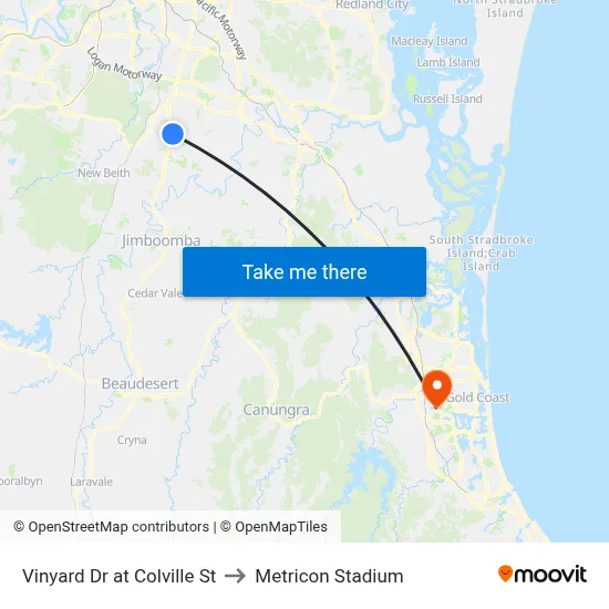 Vinyard Dr at Colville St to Metricon Stadium map