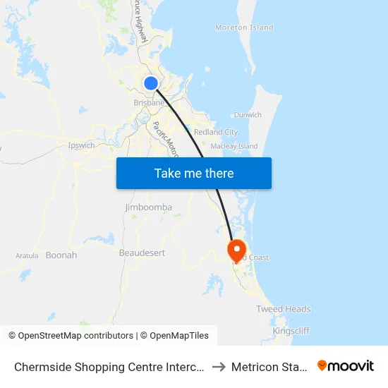 Chermside Shopping Centre Interchange H to Metricon Stadium map