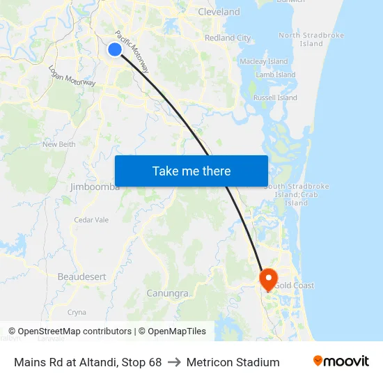 Mains Rd at Altandi, Stop 68 to Metricon Stadium map