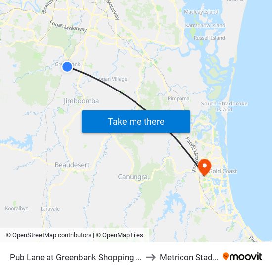 Pub Lane at Greenbank Shopping Centre to Metricon Stadium map