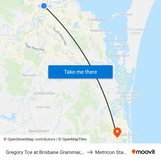 Gregory Tce at Brisbane Grammar, Stop 4 to Metricon Stadium map
