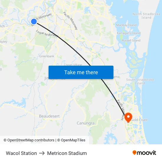 Wacol Station to Metricon Stadium map