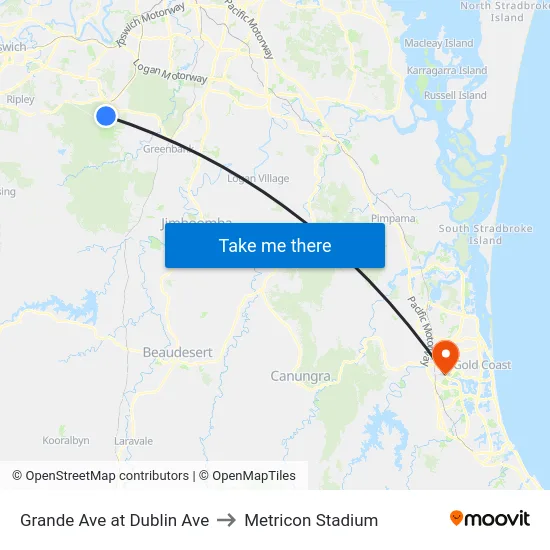 Grande Ave at Dublin Ave to Metricon Stadium map