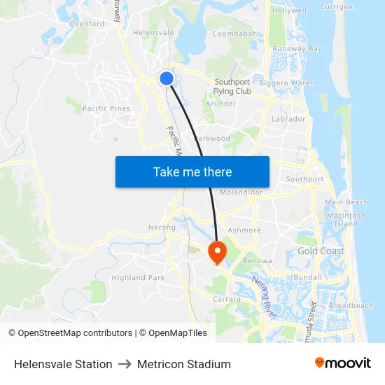 Helensvale Station to Metricon Stadium map
