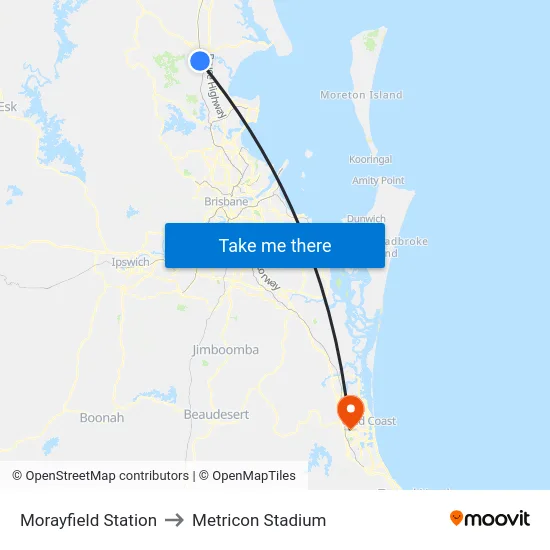Morayfield Station to Metricon Stadium map