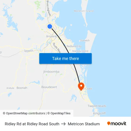 Ridley Rd at Ridley Road South to Metricon Stadium map