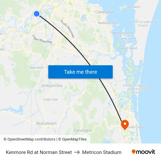 Kenmore Rd at Norman Street to Metricon Stadium map