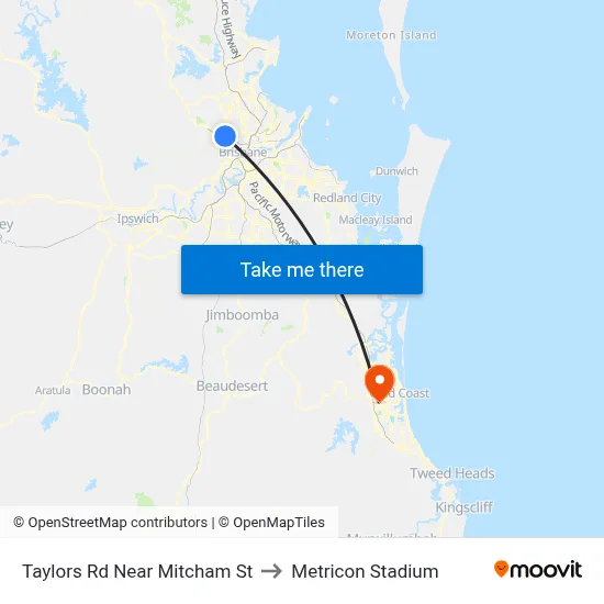 Taylors Rd Near Mitcham St to Metricon Stadium map