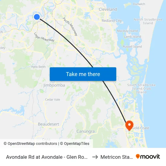 Avondale Rd at Avondale - Glen Ross, Stop 61 to Metricon Stadium map