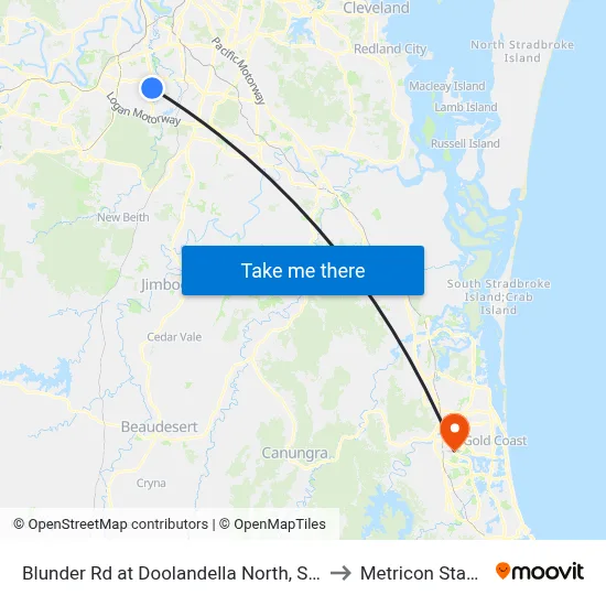 Blunder Rd at Doolandella North, Stop 61a to Metricon Stadium map