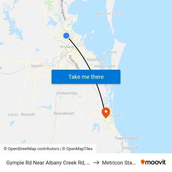 Gympie Rd Near Albany Creek Rd, Stop 42 to Metricon Stadium map