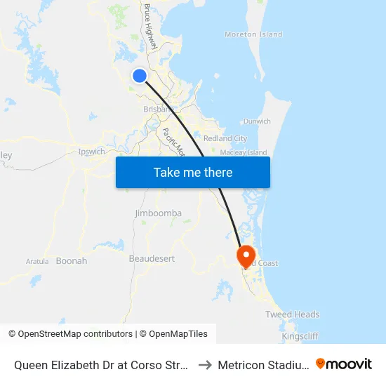 Queen Elizabeth Dr at Corso Street to Metricon Stadium map