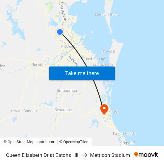 Queen Elizabeth Dr at Eatons Hill to Metricon Stadium map