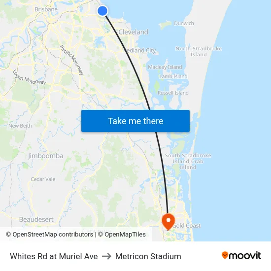 Whites Rd at Muriel Ave to Metricon Stadium map