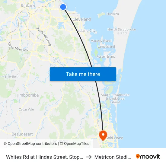 Whites Rd at Hindes Street, Stop 75 to Metricon Stadium map