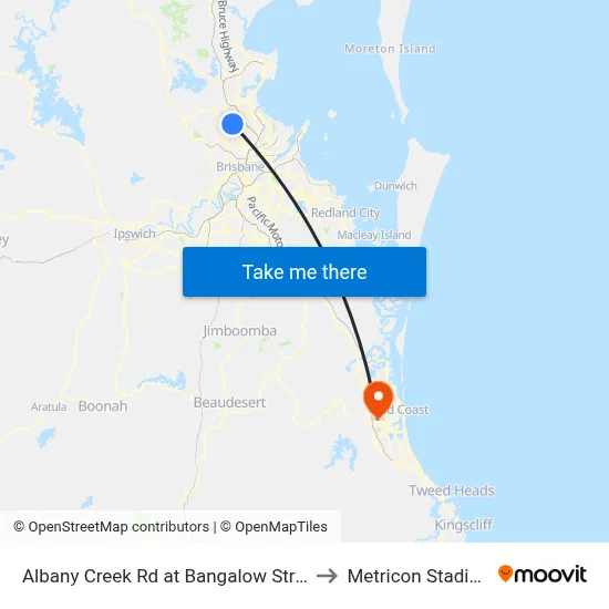 Albany Creek Rd at Bangalow Street to Metricon Stadium map
