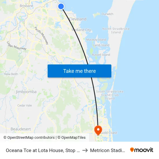 Oceana Tce at Lota House, Stop 81 to Metricon Stadium map