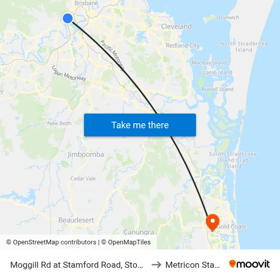 Moggill Rd at Stamford Road, Stop 22/23 to Metricon Stadium map