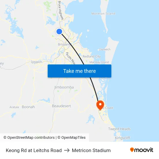 Keong Rd at Leitchs Road to Metricon Stadium map