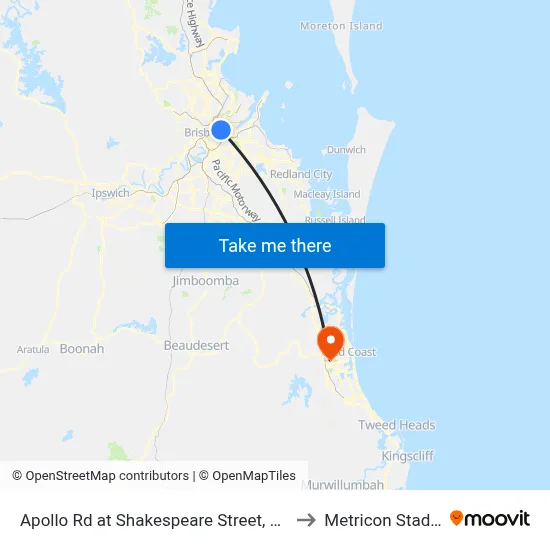 Apollo Rd at Shakespeare Street, Stop 39 to Metricon Stadium map