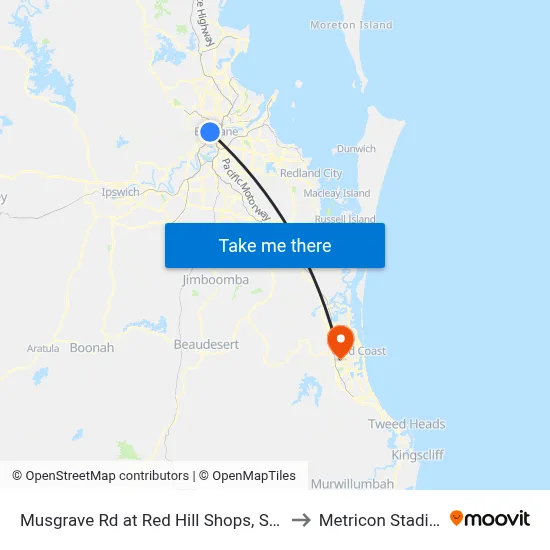 Musgrave Rd at Red Hill Shops, Stop 8 to Metricon Stadium map