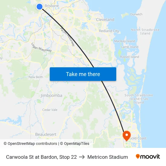 Carwoola St at Bardon, Stop 22 to Metricon Stadium map