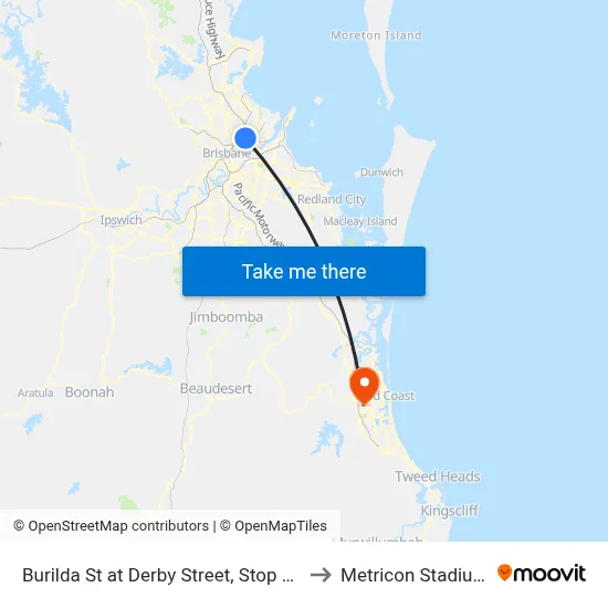 Burilda St at Derby Street, Stop 45 to Metricon Stadium map