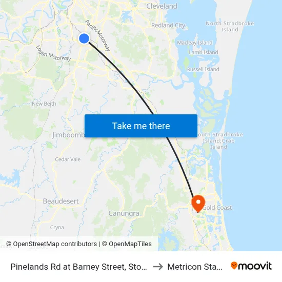 Pinelands Rd at Barney Street, Stop 70/71 to Metricon Stadium map