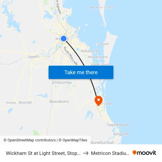 Wickham St at Light Street, Stop 7 to Metricon Stadium map