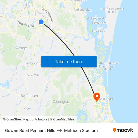 Gowan Rd at Pennant Hills to Metricon Stadium map