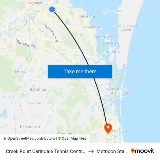 Creek Rd at Carindale Tennis Centre, Stop 46 to Metricon Stadium map