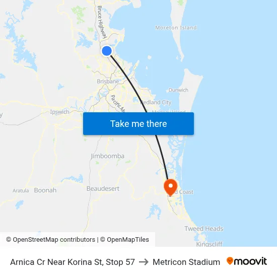 Arnica Cr Near Korina St, Stop 57 to Metricon Stadium map