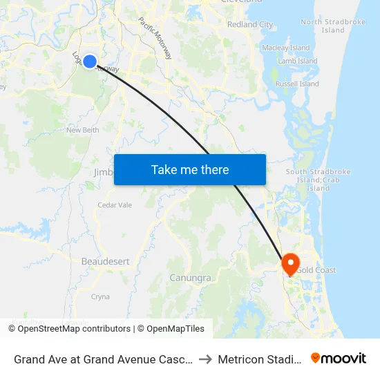 Grand Ave at Grand Avenue Cascade to Metricon Stadium map
