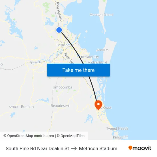 South Pine Rd Near Deakin St to Metricon Stadium map