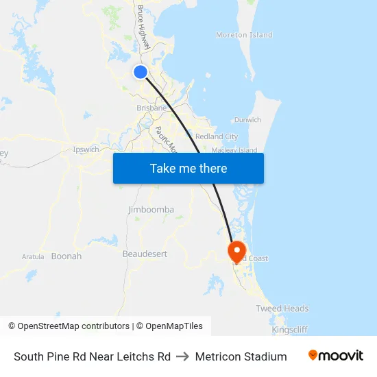 South Pine Rd Near Leitchs Rd to Metricon Stadium map