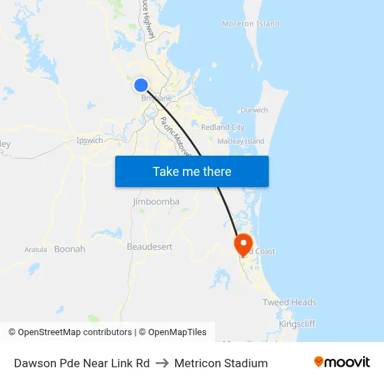 Dawson Pde Near Link Rd to Metricon Stadium map