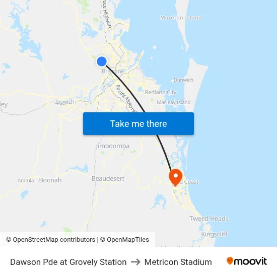Dawson Pde at Grovely Station to Metricon Stadium map