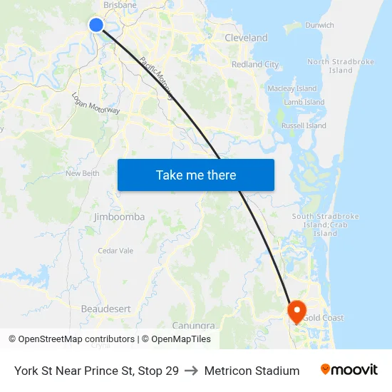 York St Near Prince St, Stop 29 to Metricon Stadium map