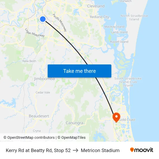 Kerry Rd at Beatty Rd, Stop 52 to Metricon Stadium map