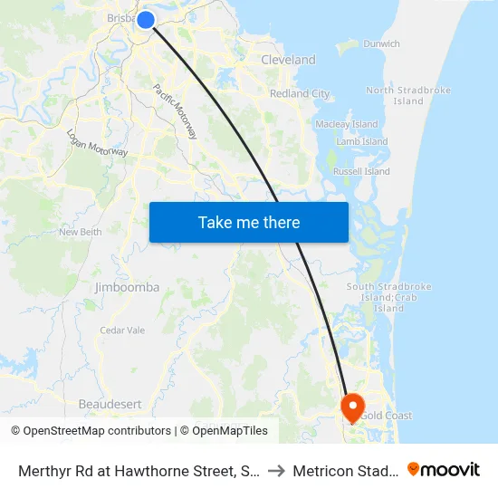 Merthyr Rd at Hawthorne Street, Stop 13 to Metricon Stadium map
